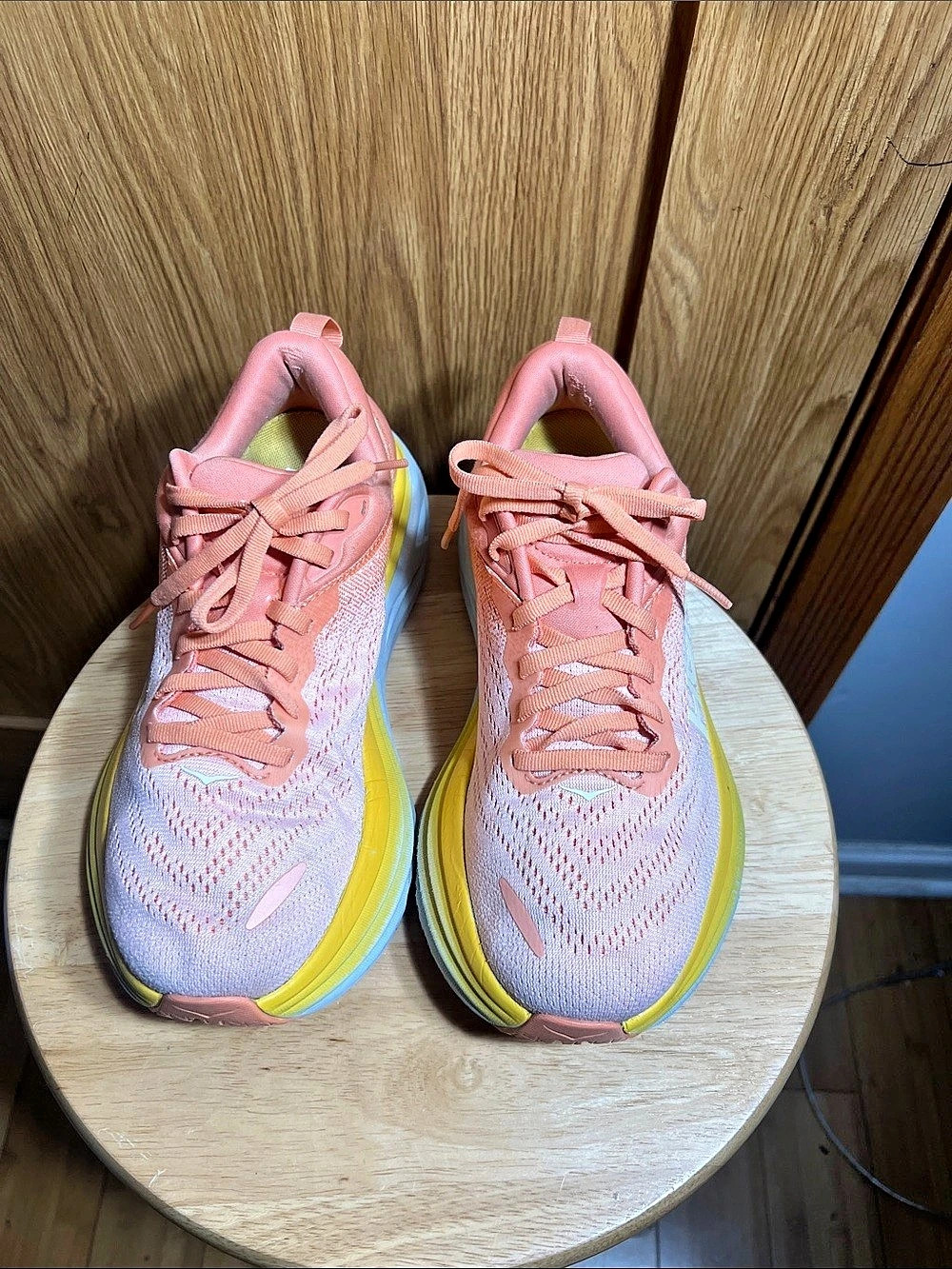 HOKA Bondi 8 Women's Athletic Shoes Pink & Yellow US 7B